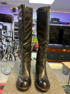 Vintage 93 Over-the-Knee Black Leather Boots with Side Zip